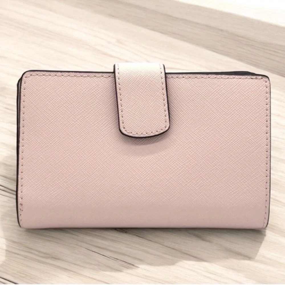 Michael Kors Medium Jet Set Travel Zip Chain Bifold Wallet Leather Powder Blush